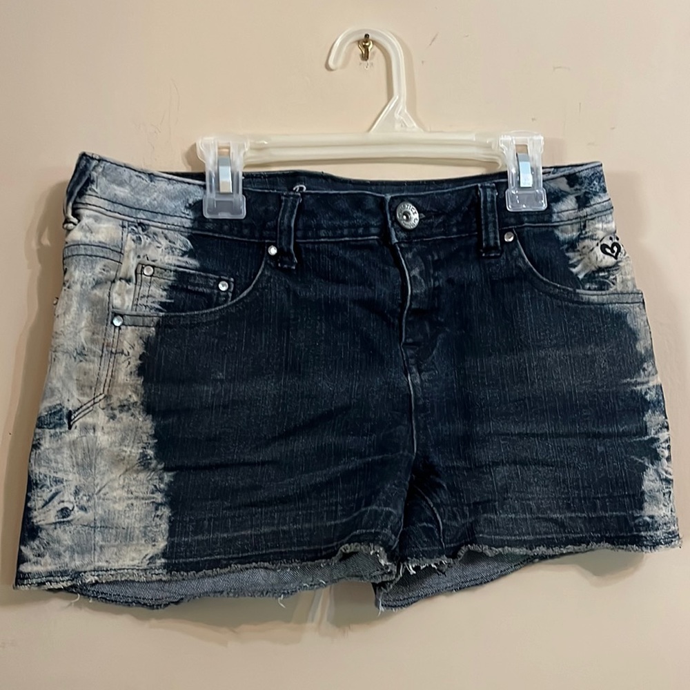 Justice black tie dye white wash shorts